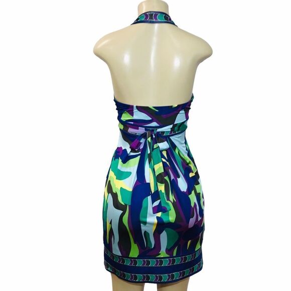 BCBG Maxazria Halter Knit Dress Size XS Multicolored Mini Stretch Open Back - Picture 4 of 16